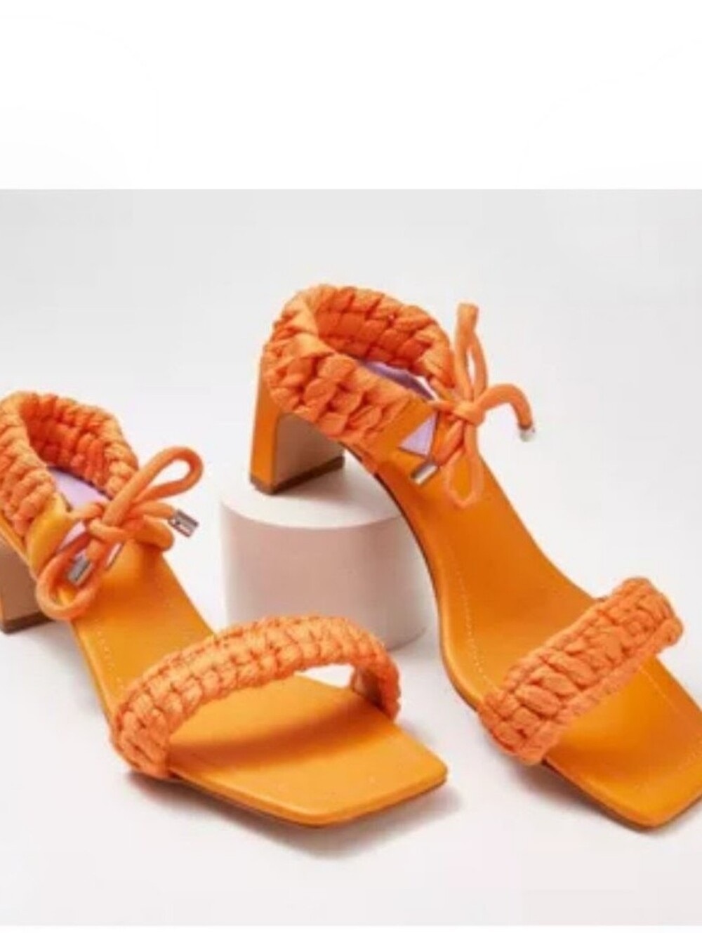 SCHUTZ NIB Blair Orange Leather Braided Strap Ankle Tie 2 1/2” Thin Block Heel - Picture 8 of 15